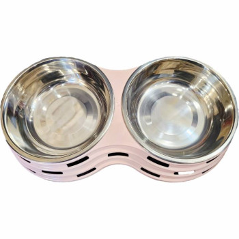 ظرف آب و غذا دوقلو همراه با پیاله استیل همپا
