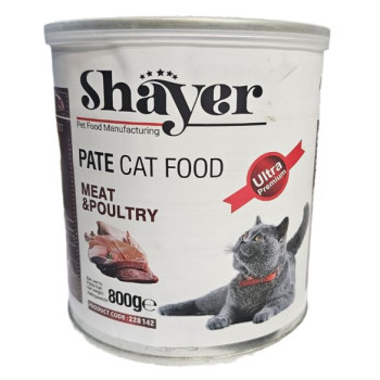 کنسرو پته گوشت و ماکیان 800 گرمی گربه shayer