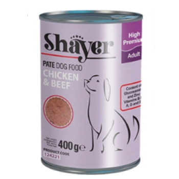 کنسرو پته مرغ و گوشت قرمز سگ 400 گرمی شایر shayer